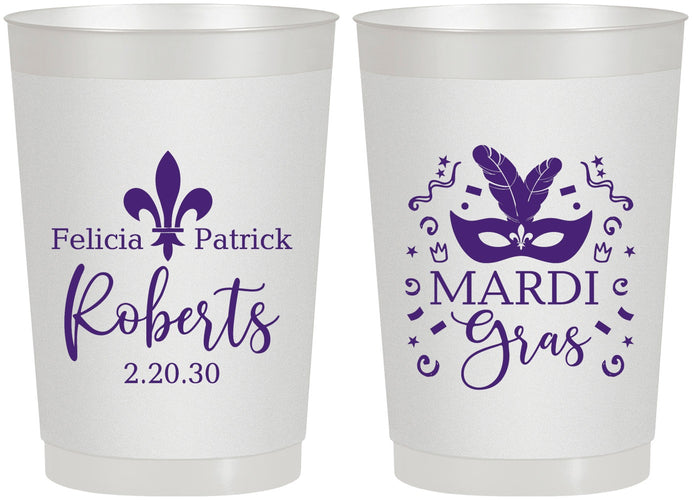 Personalized Wedding 22 oz Frosted Cups - Mardi Gras | 339