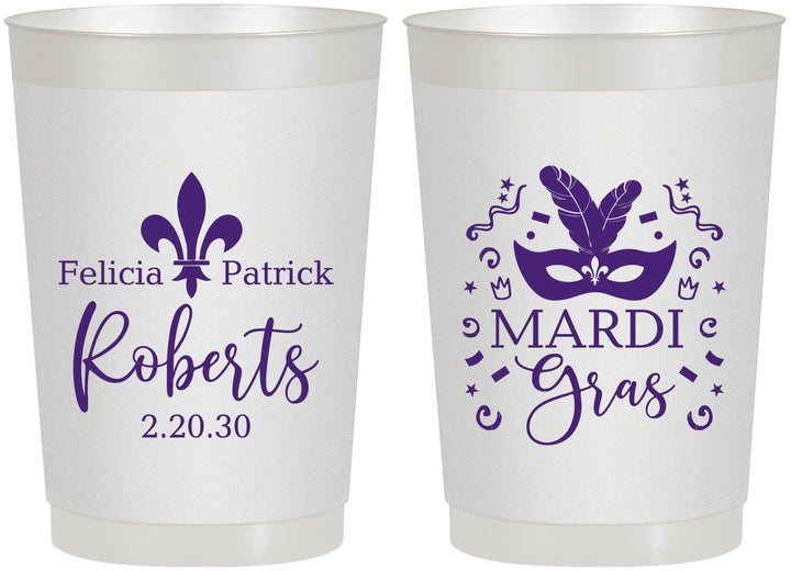 Personalized Wedding 22 oz Frosted Cups - Mardi Gras | 339