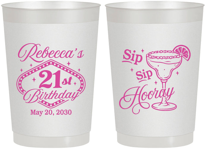 Personalized 21st Birthday 22 oz Frosted Cups - Sip Sip Hooray Vegas | 340006