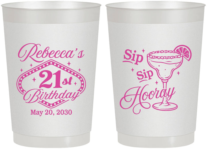 Personalized 21st Birthday 22 oz Frosted Cups - Sip Sip Hooray Vegas | 340006