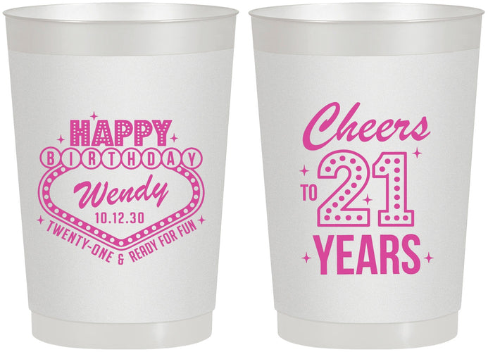 Personalized 21st Birthday 22 oz Frosted Cups - Vegas | 340007