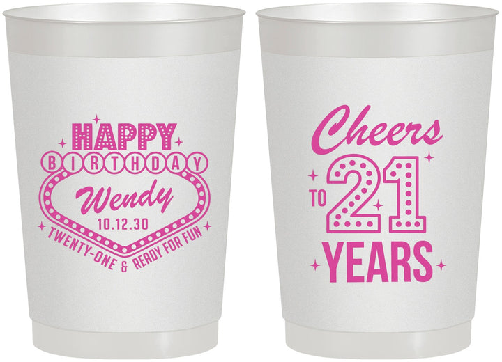 Personalized 21st Birthday 22 oz Frosted Cups - Vegas | 340007