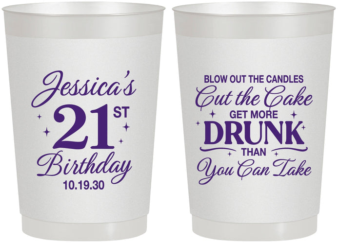 Personalized 21st Birthday 22 oz Frosted Cups - Candles Cake Drunk | 340010