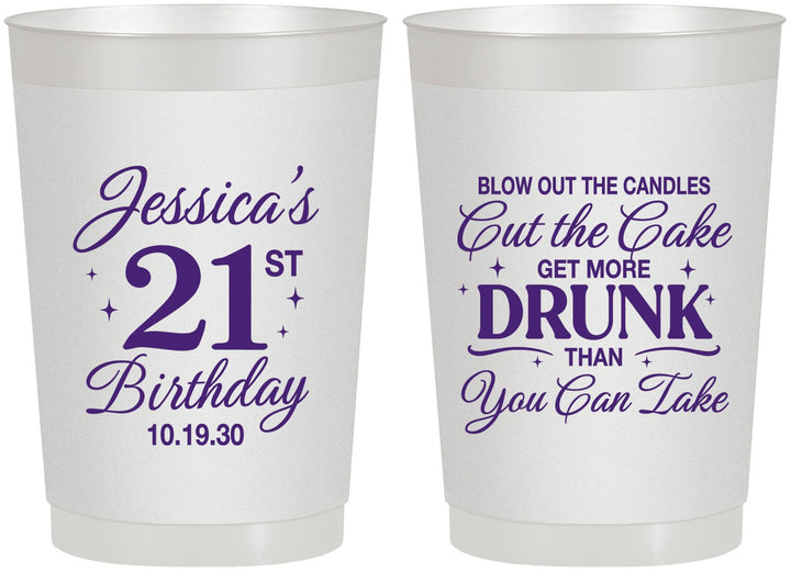 Personalized 21st Birthday 22 oz Frosted Cups - Candles Cake Drunk | 340010