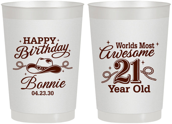 Personalized 21st Birthday 22 oz Frosted Cups - Cowgirl | 340013