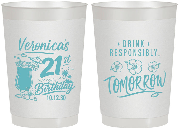 Personalized 21st Birthday 22 oz Frosted Cups - Drink Responsibly Tomorrow | 340015