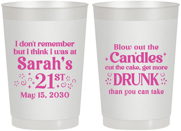 Personalized 21st Birthday 22 oz Frosted Cups - Candles Cake Drunk | 340017