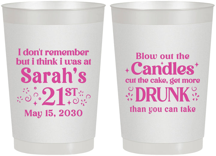 Personalized 21st Birthday 22 oz Frosted Cups - Candles Cake Drunk | 340017