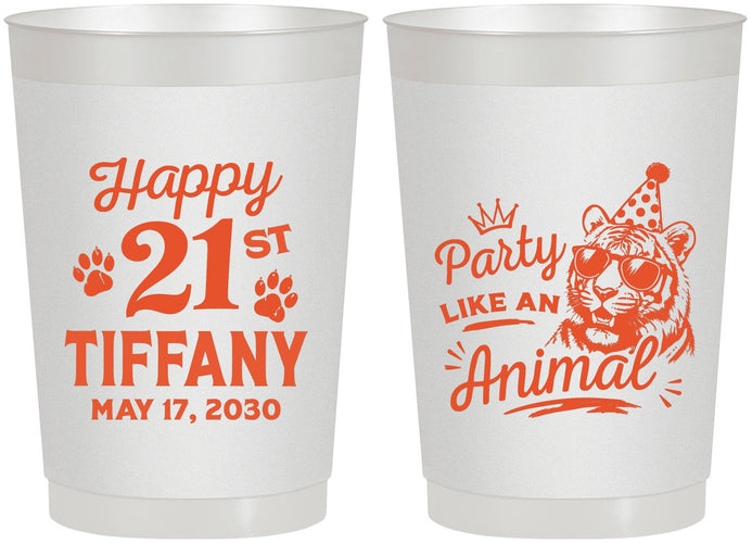 Personalized 21st Birthday 22 oz Frosted Cups - Party Like An Animal Tiger | 340020