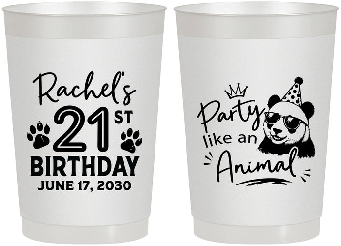 Personalized 21st Birthday 22 oz Frosted Cups - Party Like An Animal Panda | 340021