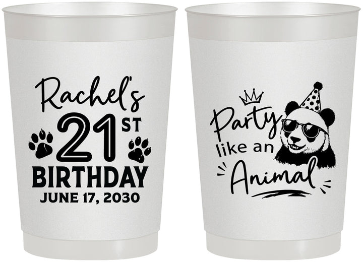 Personalized 21st Birthday 22 oz Frosted Cups - Party Like An Animal Panda | 340021