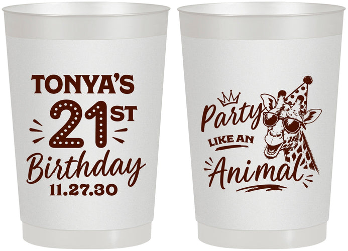 Personalized 21st Birthday 22 oz Frosted Cups - Party Like An Animal Giraffe | 340022