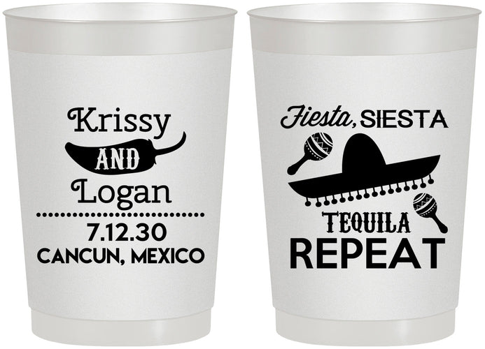 Personalized Wedding 22 oz Frosted Cups - Fiesta Siesta Tequila Repeat | 344
