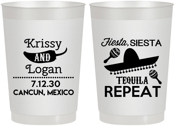 Personalized Wedding 22 oz Frosted Cups - Fiesta Siesta Tequila Repeat | 344