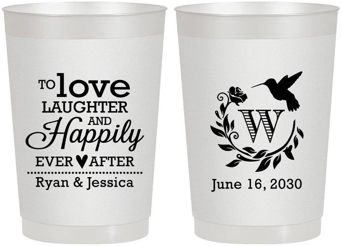 Personalized Wedding 22 oz Frosted Cups - Love Laughter Happily | 345