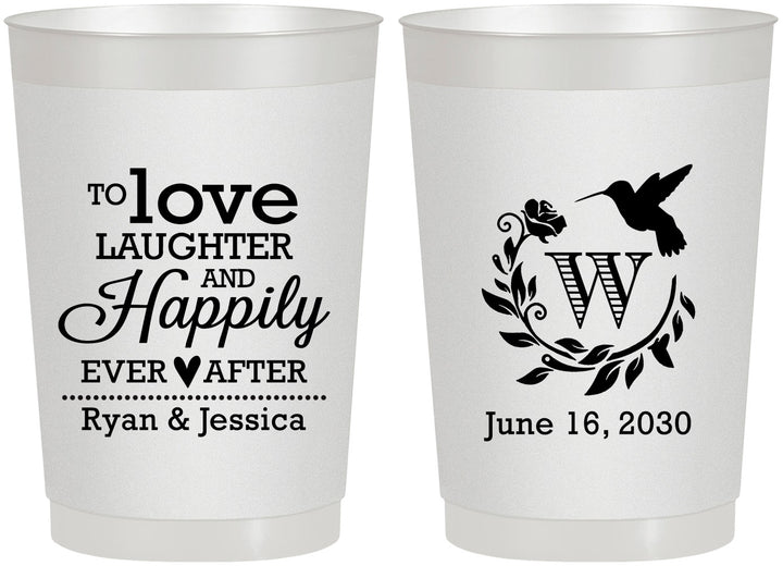 Personalized Wedding 22 oz Frosted Cups - Love Laughter Happily | 345