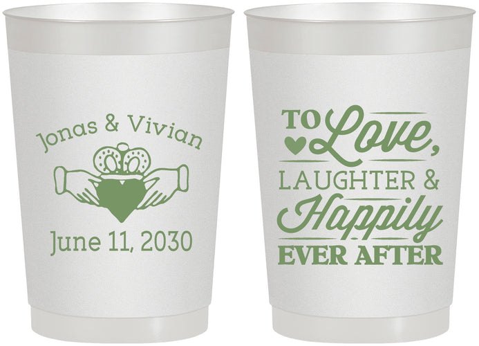 Personalized Wedding 22 oz Frosted Cups - Love Laughter Happily | 346