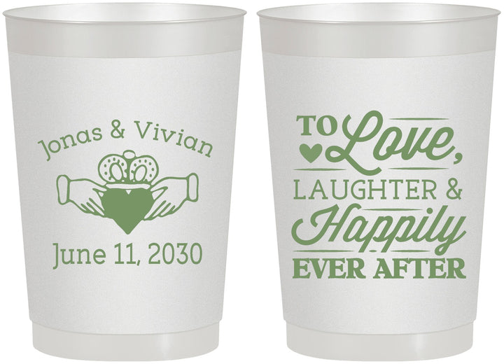 Personalized Wedding 22 oz Frosted Cups - Love Laughter Happily | 346