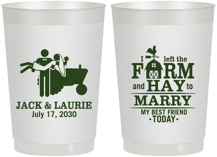 Personalized Wedding 22 oz Frosted Cups - Left The Farm Tractor | 347