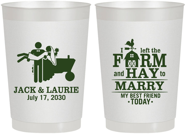 Personalized Wedding 22 oz Frosted Cups - Left The Farm Tractor | 347