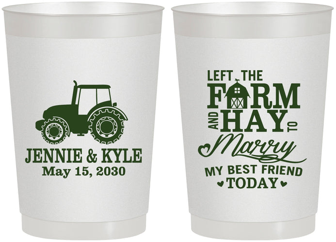 Personalized Wedding 22 oz Frosted Cups - Left The Farm Tractor | 351