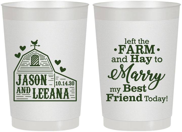 Personalized Wedding 22 oz Frosted Cups - Left The Farm Tractor | 352