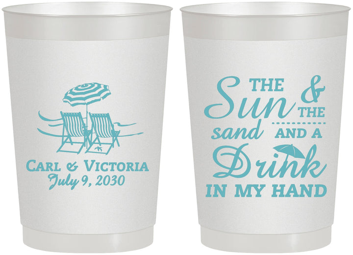 Personalized Wedding 22 oz Frosted Cups - Sun Sand Drink In My Hand | 353