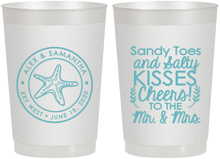 Personalized Wedding 22 oz Frosted Cups - Sandy Feet Salty Kisses | 355