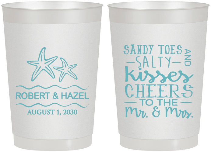 Personalized Wedding 22 oz Frosted Cups - Sandy Feet Salty Kisses | 356