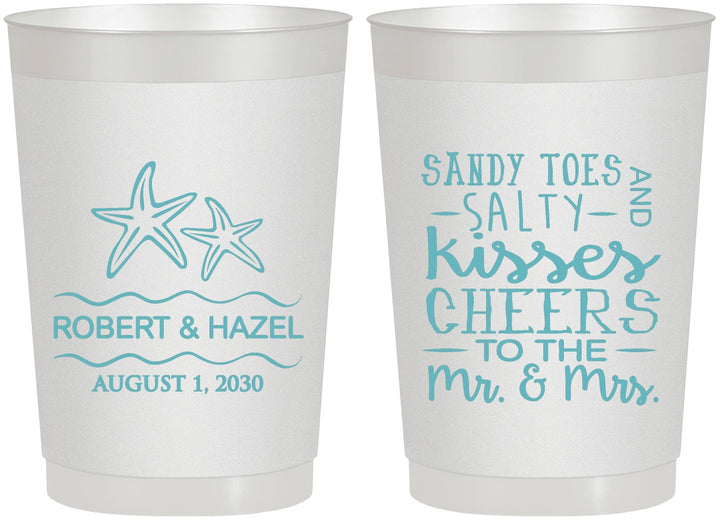 Personalized Wedding 22 oz Frosted Cups - Sandy Feet Salty Kisses | 356