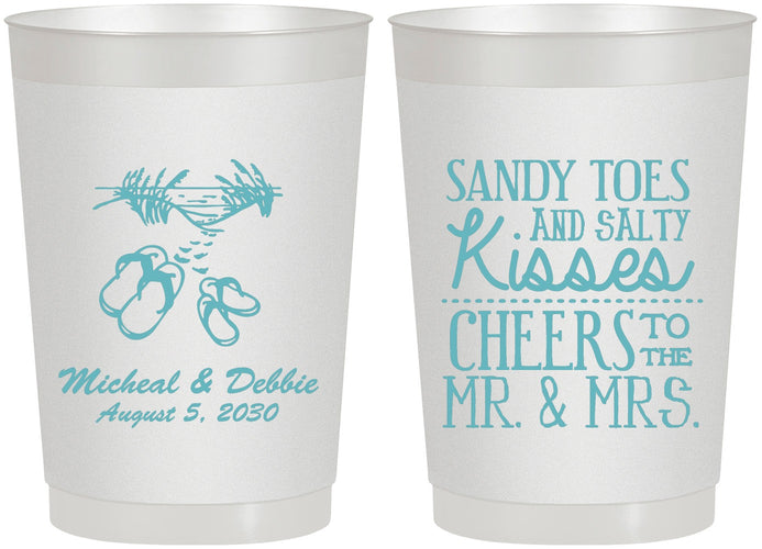 Personalized Wedding 22 oz Frosted Cups - Sandy Feet Salty Kisses | 357
