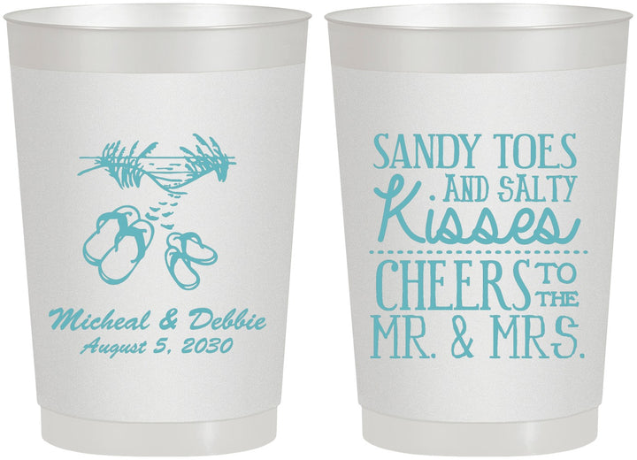 Personalized Wedding 22 oz Frosted Cups - Sandy Feet Salty Kisses | 357