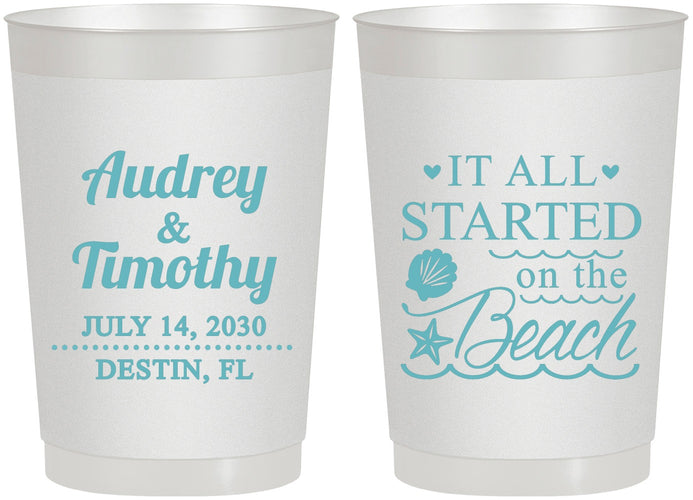 Personalized Wedding 22 oz Frosted Cups - Started On The Beach | 361