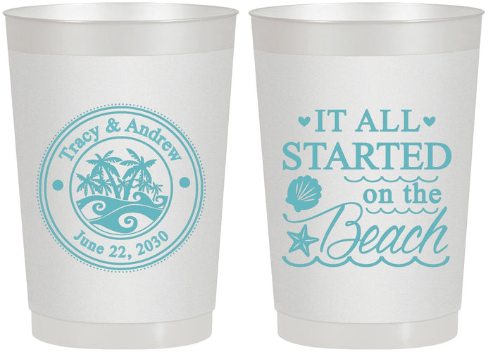 Personalized Wedding 22 oz Frosted Cups - Started On The Beach | 362