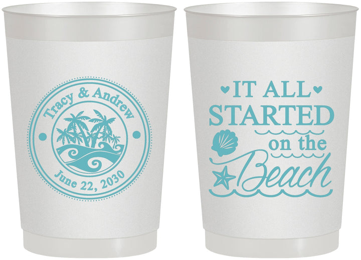 Personalized Wedding 22 oz Frosted Cups - Started On The Beach | 362