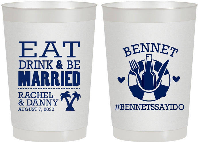 Personalized Wedding 22 oz Frosted Cups - Eat Drink Be Married | 367