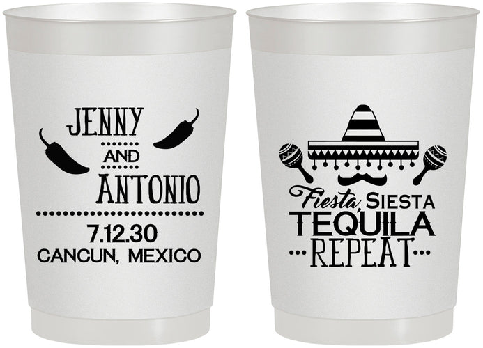 Personalized Wedding 22 oz Frosted Cups - Fiesta Siesta Tequila Repeat | 369