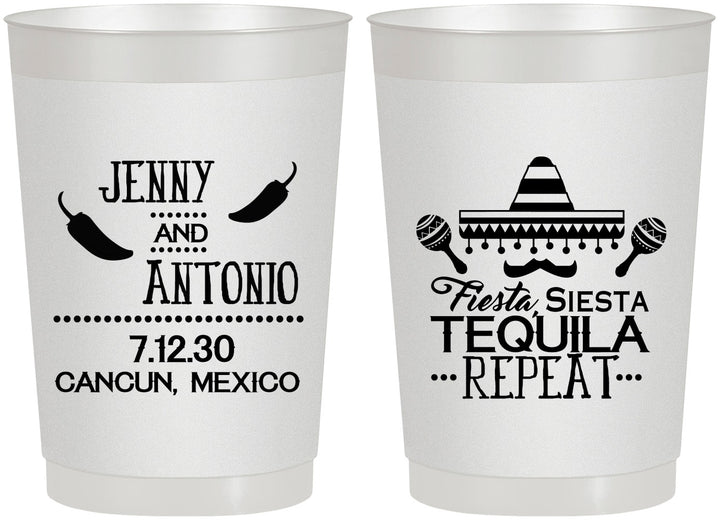 Personalized Wedding 22 oz Frosted Cups - Fiesta Siesta Tequila Repeat | 369