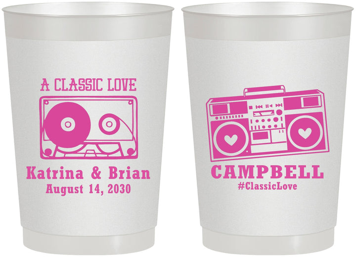 Personalized Wedding 22 oz Frosted Cups - Class Love Cassette Tape | 389