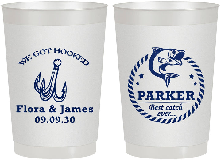 Personalized Wedding 22 oz Frosted Cups - We Got Hooked Fish | 392