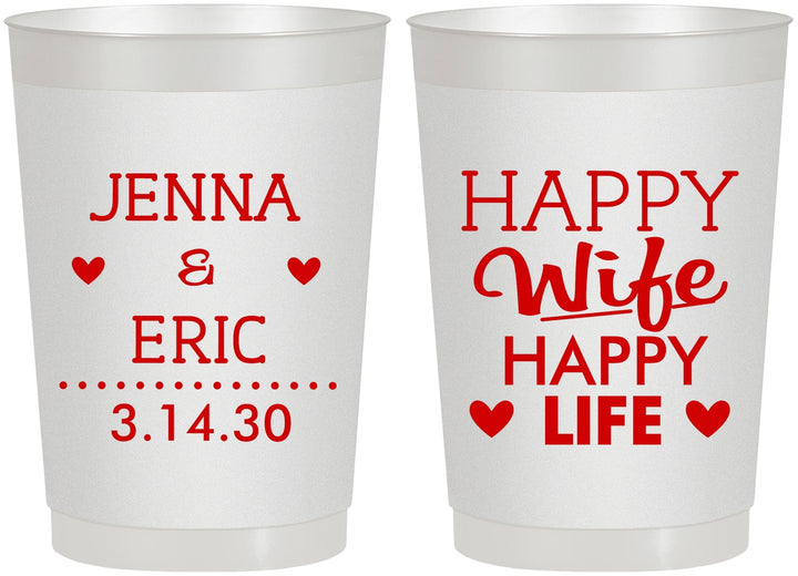 Personalized Wedding 22 oz Frosted Cups - Happy Wife Happy Life | 393