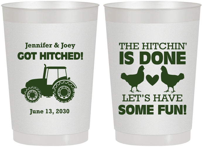 Personalized Wedding 22 oz Frosted Cups - Got Hitched Tractor | 397