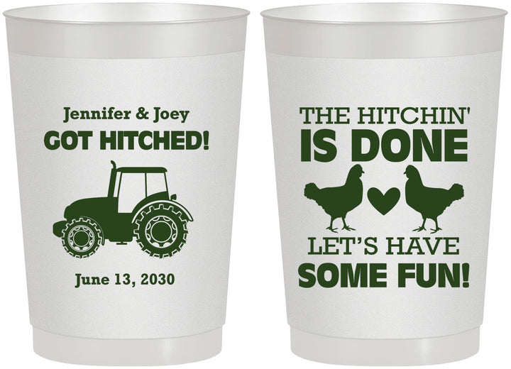 Personalized Wedding 22 oz Frosted Cups - Got Hitched Tractor | 397