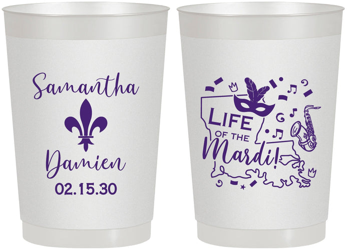 Personalized Wedding 22 oz Frosted Cups - Mardi Gras | 398