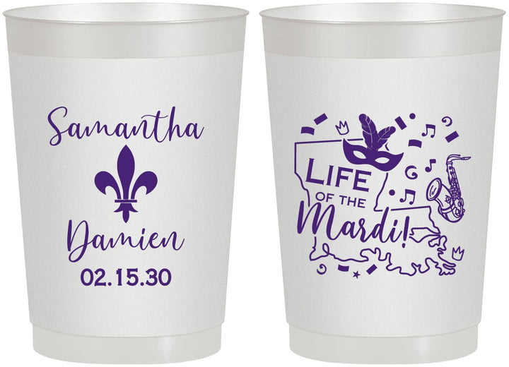 Personalized Wedding 22 oz Frosted Cups - Mardi Gras | 398
