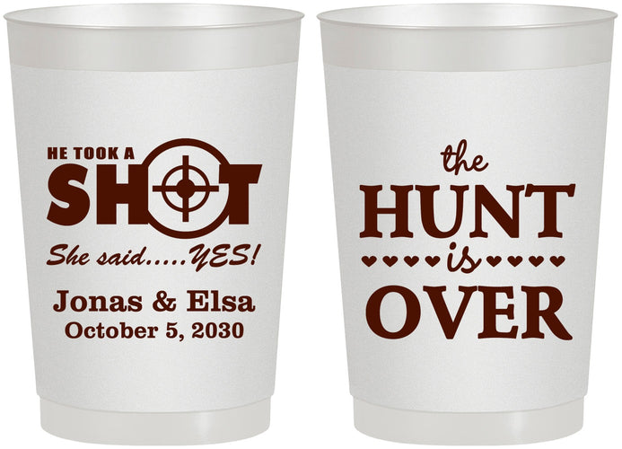 Personalized Wedding 22 oz Frosted Cups - The Hunt Is Over | 400