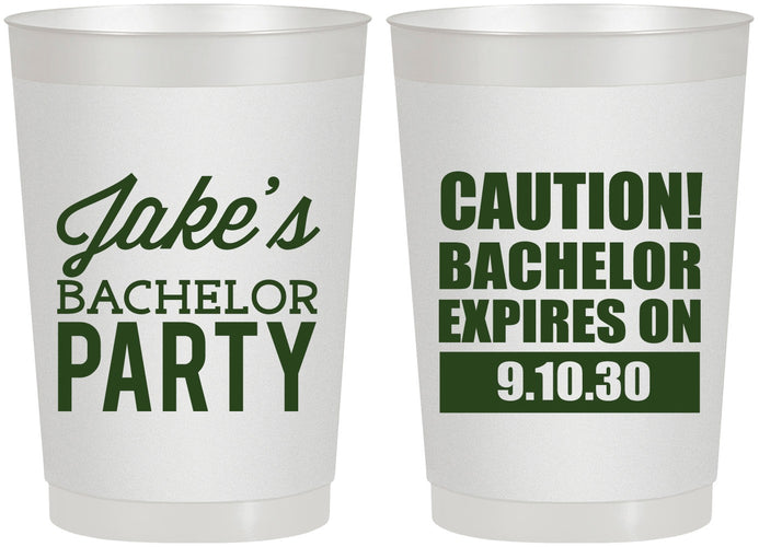 Personalized Bachelor Party 22 oz Frosted Cups - Caution Expires On | 40009