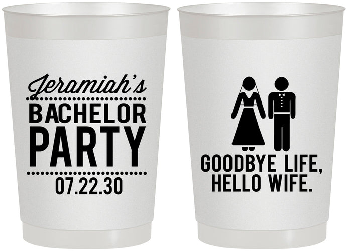 Personalized Bachelor Party 22 oz Frosted Cups - Goodbye Life Hello Wife | 40019