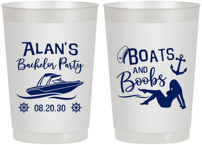 Personalized Bachelor Party 22 oz Frosted Cups - Nautical Boats | 40021