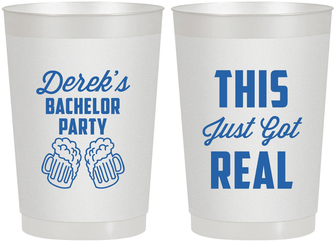 Personalized Bachelor Party 22 oz Frosted Cups - Just Got Real | 40024